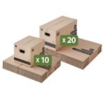Pack and Move - Lot 30 Cartons Tailles Mixes - 60 x 30 x 30 cm + 40 x 30 x 30 cm - Déménagement - 2 Tailles
