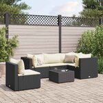 vidaXL Salon de jardin 6 Pièces avec coussins Noir Résine tressée