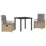 vidaXL Set de jardin de 3 pièces en poly rotin beige