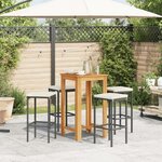 vidaXL Ensemble de bar de jardin 5 Pièces noir bois massif acacia rotin