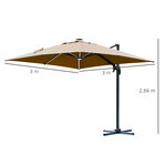 Parasol déporté carré parasol LED inclinable pivotant 360° manivelle piètement acier dim. 3L x 3l x 2 66H m beige