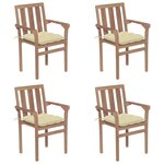 vidaXL Chaises de jardin empilables avec coussins lot de 4 Teck solide
