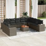 vidaXL Salon de jardin 11 Pièces avec coussins gris résine tressée