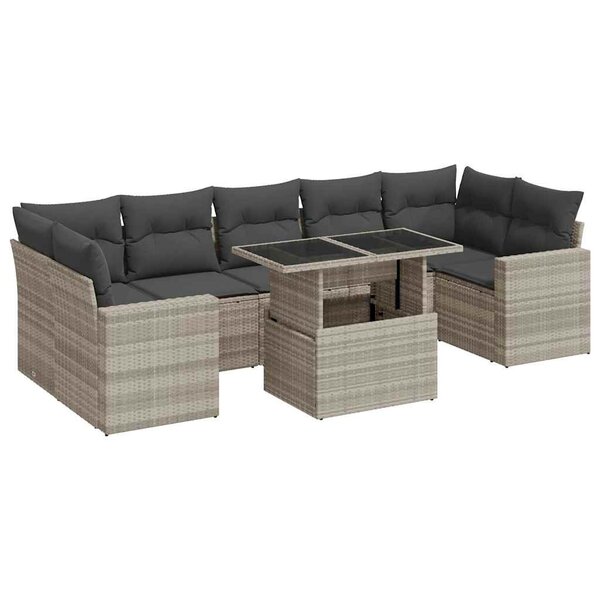 vidaXL Salon de jardin 8 Pièces avec coussins gris clair résine tressée