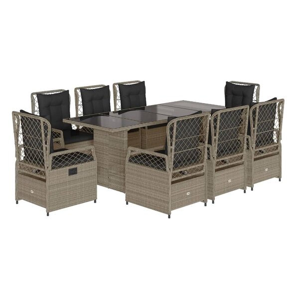 vidaXL Ensemble à manger de jardin et coussins 9 Pièces gris clair rotin