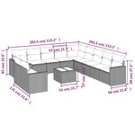 vidaXL Salon de jardin avec coussins 12 Pièces gris résine tressée