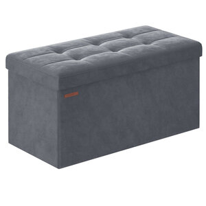 Banc de rangement pouf en velours avec couvercle avec 2 boîtes séparateur amovible capacité de charge 300 kg pour couloir salon chambre gris 12_0004157