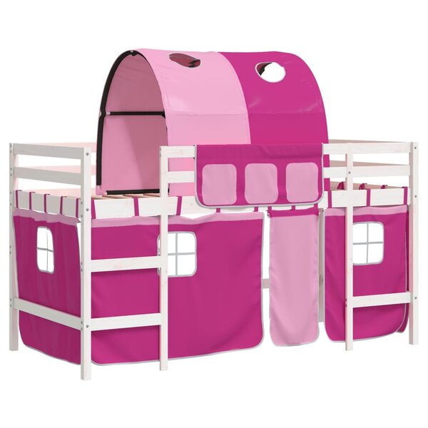 vidaXL Lit mezzanine enfants avec tunnel sans matelas rose 90x200 cm