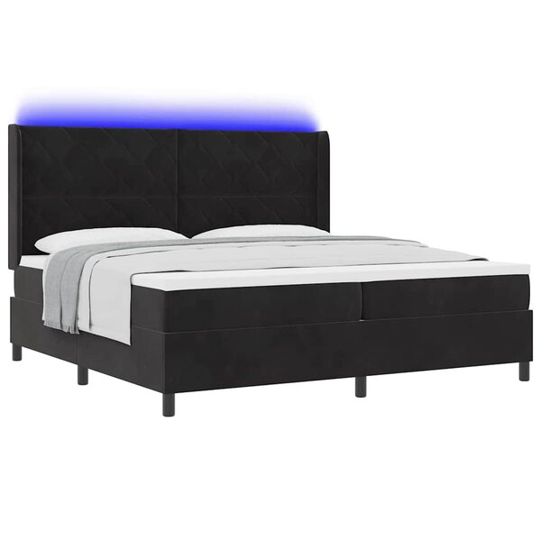 vidaXL Lit à ressorts avec matelas avec LED Noir 200 x 200 cm Velours
