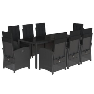 vidaXL Ensemble à manger de jardin 9Pièces coussins noir résine tressée