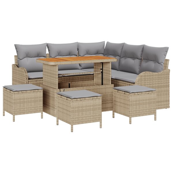 vidaXL Canapé de Jardin 9 Pièces avec Coussins Beige en Poly Rattan et Acacia