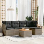 vidaXL Salon de jardin 6 Pièces avec coussins gris résine tressée
