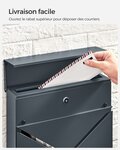 Boîte à lettres fenêtre mural avec serrure et couvercle porte-journaux facile à installer gris anthracite 12_0004365