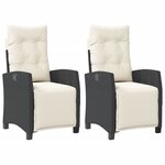 vidaXL Chaises inclinables de jardin lot de 2 repose-pied noir rotin