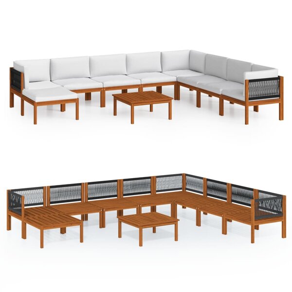 vidaXL Salon de jardin 9 pièces avec coussins  bois d'acacia crème et corde