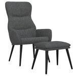 vidaXL Chaise de relaxation avec tabouret Gris foncé Tissu