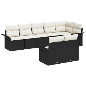 vidaXL Ensemble de canapé de jardin avec coussin 8 Pièces Noir Poly rotin