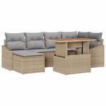 vidaXL Ensemble de canapé de jardin 7 Pièces Beige Poly rotin