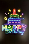 Carte FLUO Texte NÉON Happy Birthday Gâteau Bougie avec Enveloppe 12x17 5cm