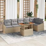 vidaXL Ensemble de canapé de jardin 7 Pièces Beige Poly rotin