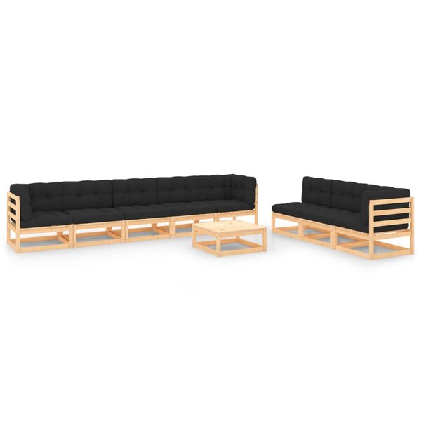 vidaXL Salon de jardin 9 Pièces avec coussins Bois de pin massif