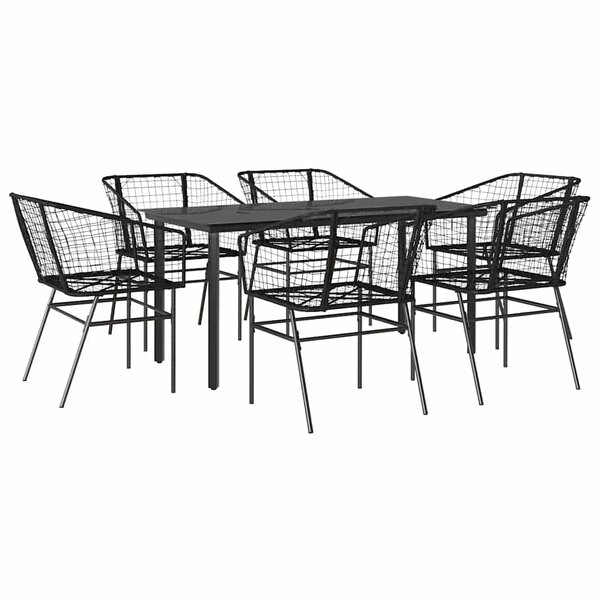 vidaXL Ensemble à manger de jardin 7Pièces noir poly rotin verre