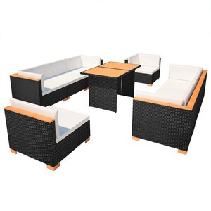 vidaXL Salon de jardin 10 Pièces avec coussins Résine tressée Noir