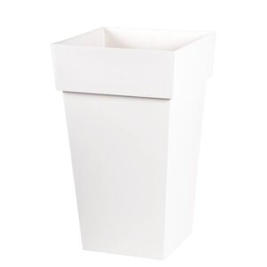 EDA Pot de fleur haut carré Toscane - 39 x 39 x H 65 cm - 62 L - Blanc