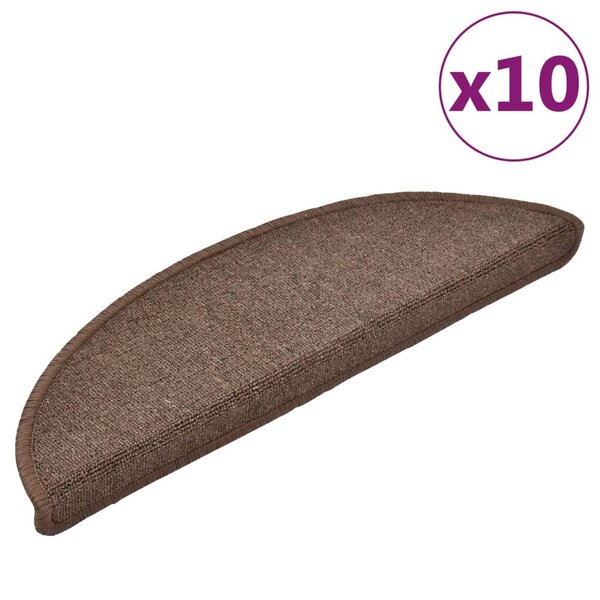 vidaXL Tapis d'escalier 10 pièces 56 x 17 x 3 cm marron café demi-rond