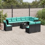 vidaXL Salon de jardin 11 Pièces avec coussins noir résine tressée