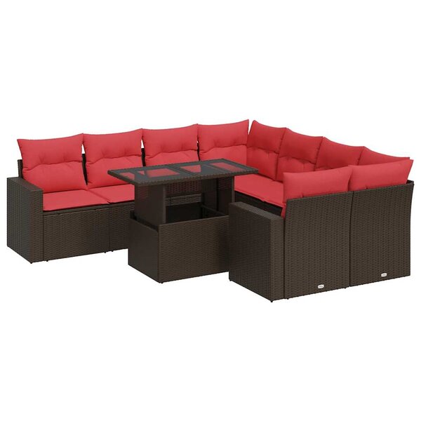 vidaXL Salon de jardin avec coussins 9Pièces marron résine tressée acacia