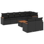 vidaXL Salon de jardin 9 Pièces avec coussins noir résine tressée