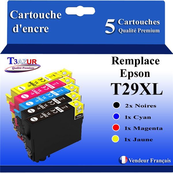 T3AZUR - 5x Cartouches compatibles avec Epson Expression Home XP-432  XP-435  XP-442  XP-445  XP-452  XP-455  T29XL