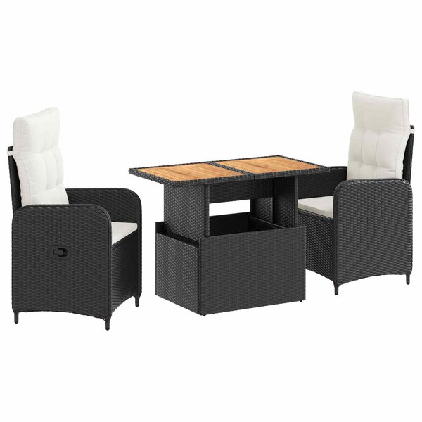 vidaXL Ensemble de repas extérieur 3 Pièces Noir et blanc crème