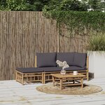 vidaXL Salon de jardin 3 Pièces avec coussins gris foncé bambou