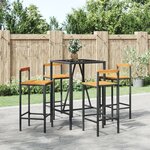 vidaXL Ensemble de bar jardin 5 Pièces noir poly rotin/bois massif acacia