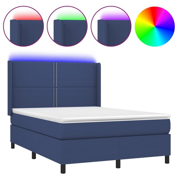 vidaXL Sommier à lattes de lit matelas LED Bleu 140x190 cm Tissu