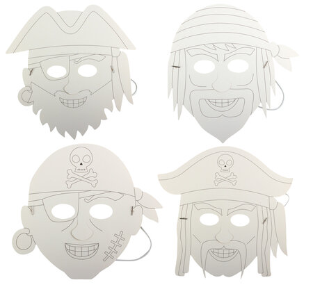 Masques enfant pirates carton blanc 25 x 28 cm x 4 pièces