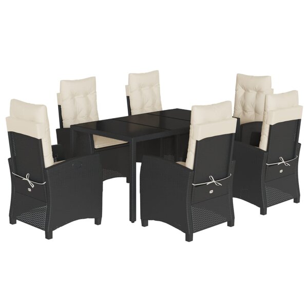 vidaXL Ensemble à manger de jardin coussins 7Pièces Noir Résine tressée