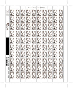 Feuille de 100 timbres Saint Pierre et Miquelon - Marianne de l'avenir surchargée - Brun - 0,05€ - 2025