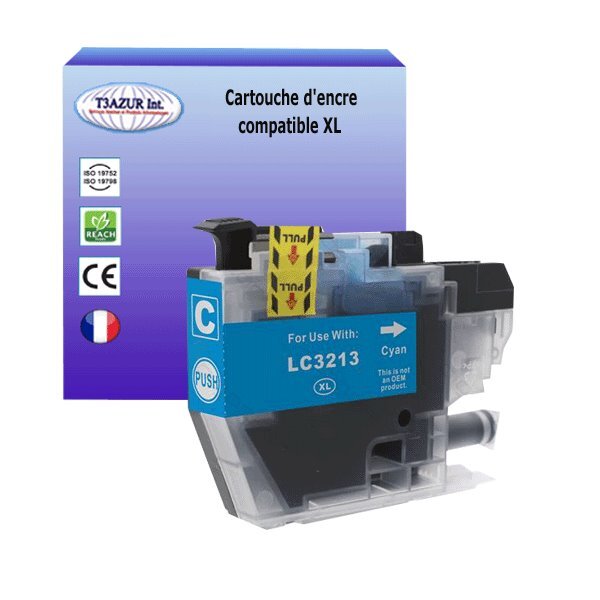 T3AZUR- Cartouche compatible avec Brother LC3213 XL Cyan