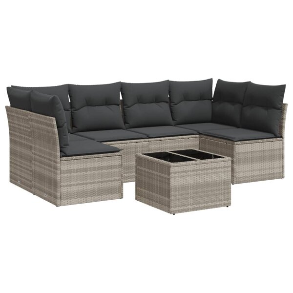 vidaXL Salon de jardin avec coussins 7 Pièces gris clair résine tressée