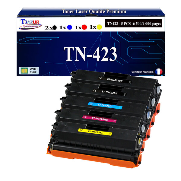 T3AZUR - 5x Toners compatibles avec Brother TN421  TN423 pour Brother DCP-L8410CDW