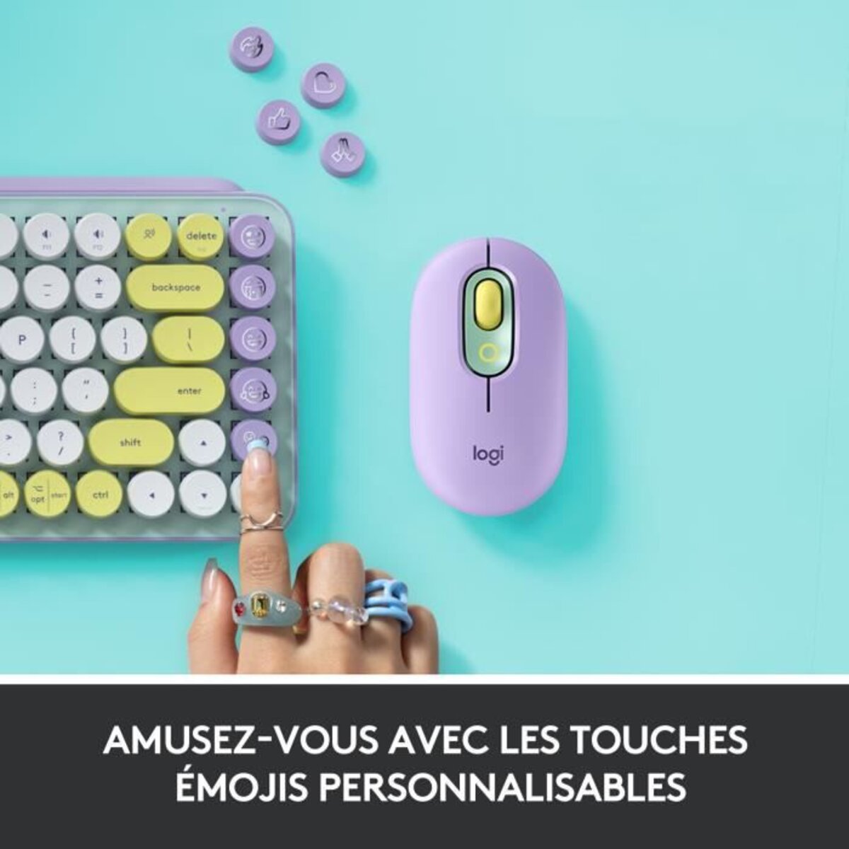 Clavier sans fil logitech pop keys mécanique avec touches emoji  personnalisables bluetooth ou usb design compact durable - rose - La Poste