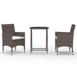 vidaXL Ensemble de bistro de jardin 3 Pièces poly rotin et verre trempé