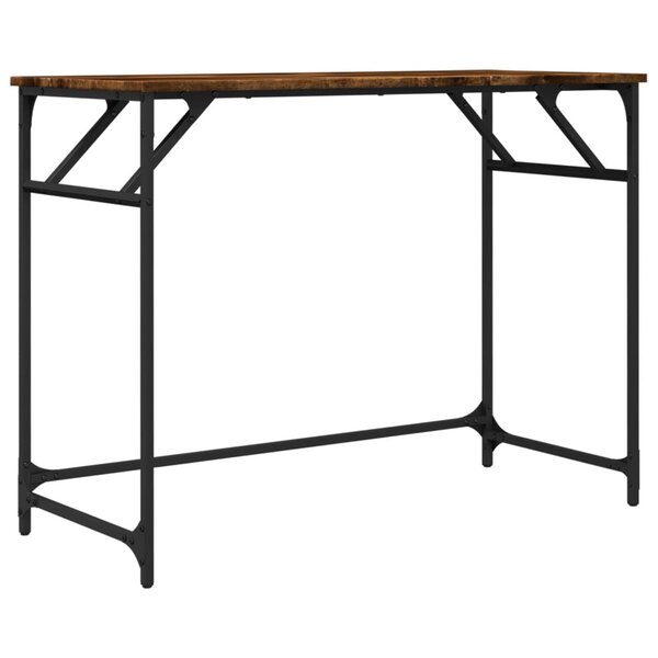 Bureau table poste de travail meuble d'ordinateur informatique étude chêne fumé bois d'ingénierie et acier enduit de poudre brun 02_0023595