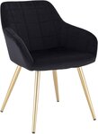 Chaise de salle à manger en velours pieds dorés noir 19_0000360