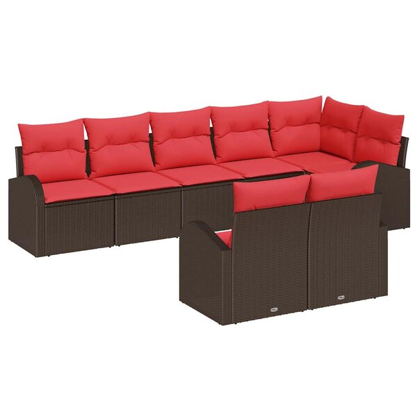 vidaXL Ensemble de canapé de jardin 8 Pièces Marron et rouge Poly rotin