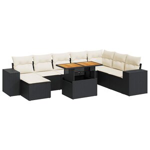 vidaXL Salon de jardin avec coussins 9 Pièces noir résine tressée acacia