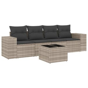 vidaXL Salon de jardin 5 Pièces avec coussins gris clair résine tressée
